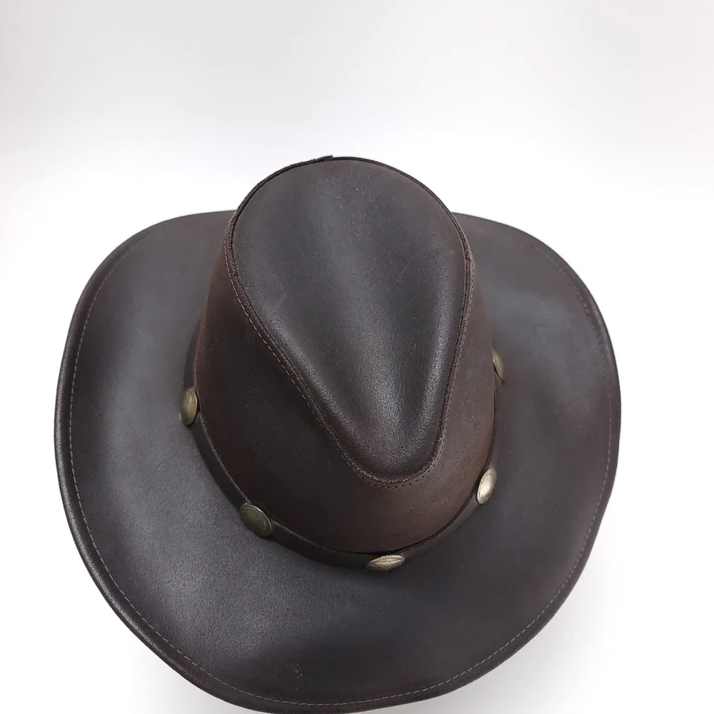 Henschel Hat Co. Brown Leather Western Buffalo Nickel Coin Banded Hat‎ Sz M